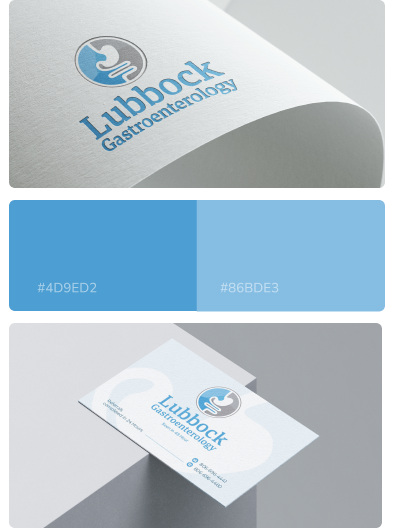 Lubbock Gastroenterology logo, brand colours and business card
