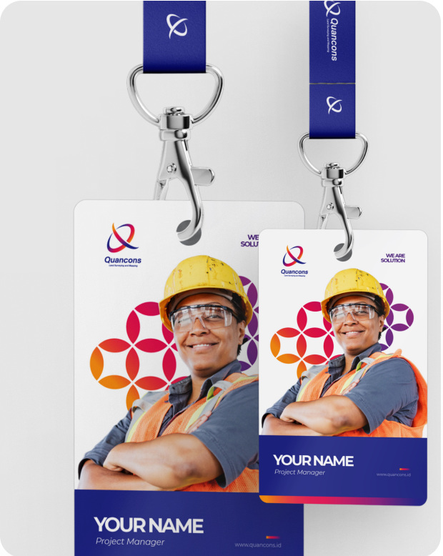 Quancons employee ID cards on lanyards